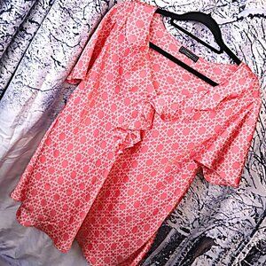 CORAL CHAIN RUFFLED BLOUSE 2X Elementz Y2K Peach Cream Office Workwear Top